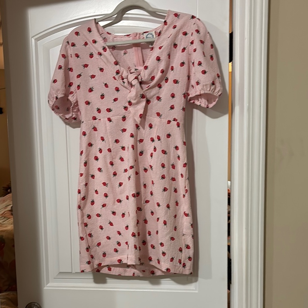 Chic Pink Dress with Strawberry Pattern